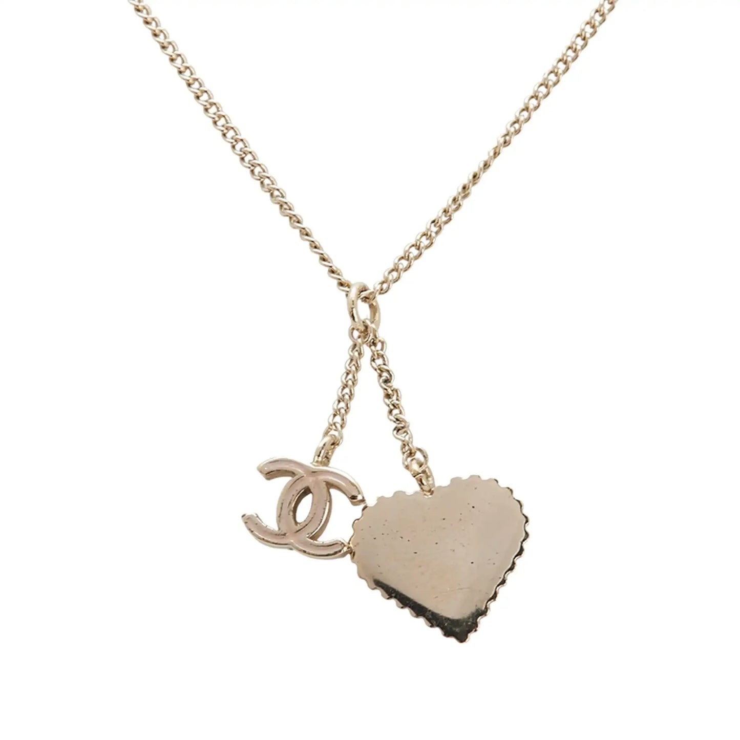 Chanel Gold Plated Enamel CC Heart Pendant Necklace