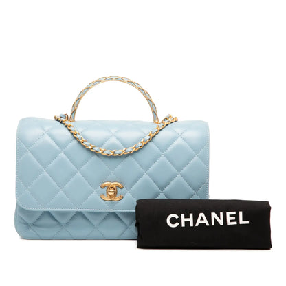 Chanel CC Quilted Lambskin Metal Twist Top Handle Flap