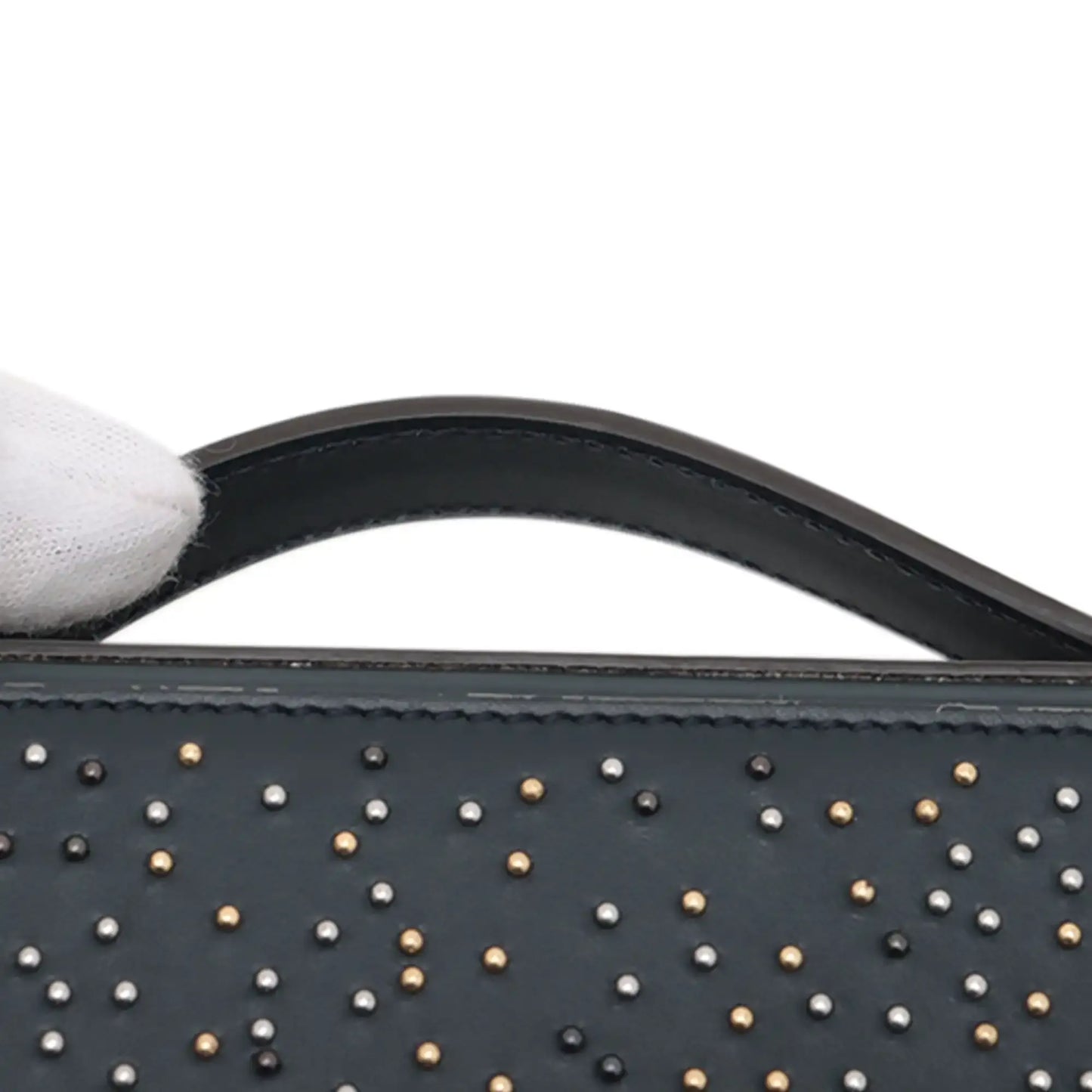 Fendi Studded Leather Soft Trunk Baguette Satchel