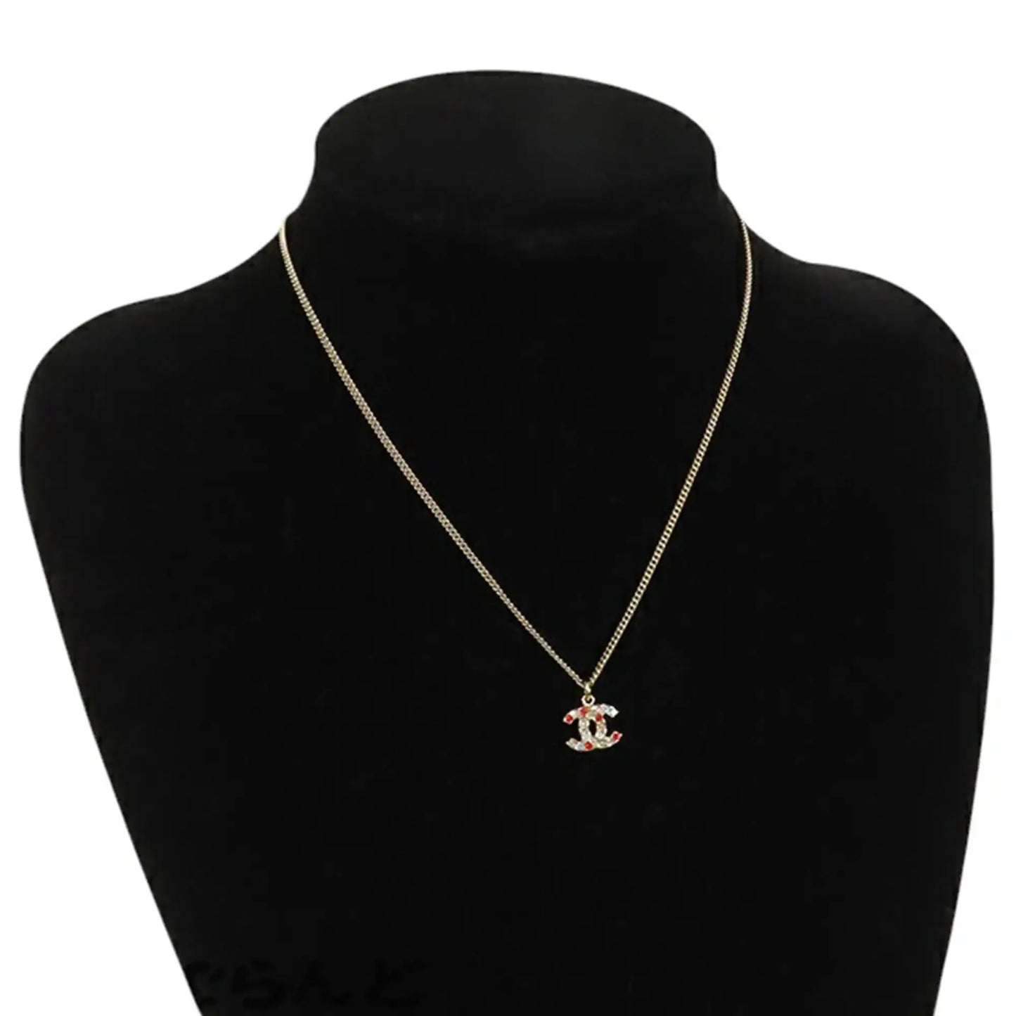 Chanel Gold Plated CC Rhinestones Pendant Necklace