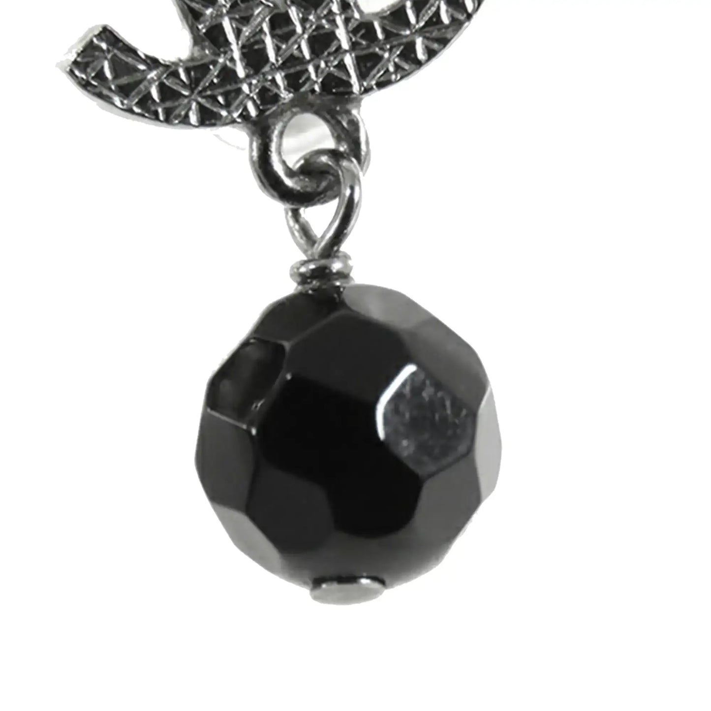 Chanel CC Silver Plated Bead Drop Push Back Earrings