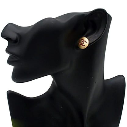 Chanel Gold Plated CC Rhinestone Round Push Back Earrings