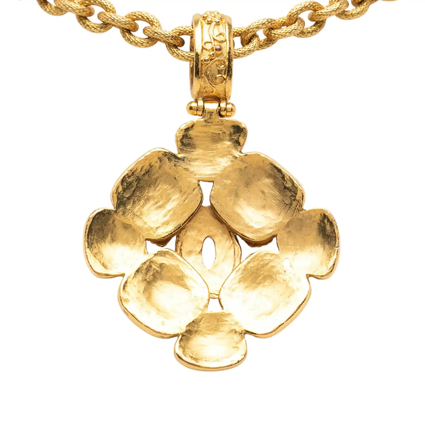 Chanel Gold Plated CC Arabesque Clover Pendant Necklace