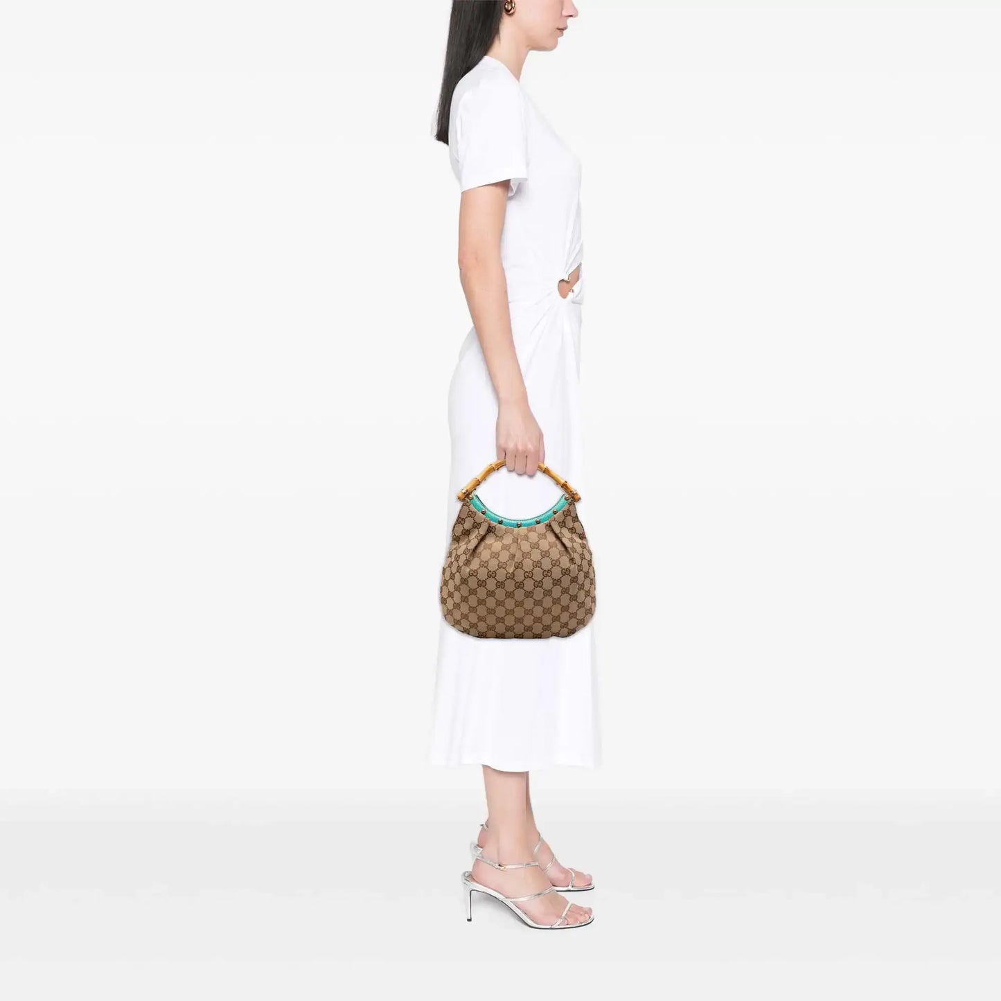Gucci Studded GG Canvas Bamboo Hobo