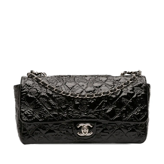 Chanel Jumbo Patent Embossed Lucky Symbols Flap
