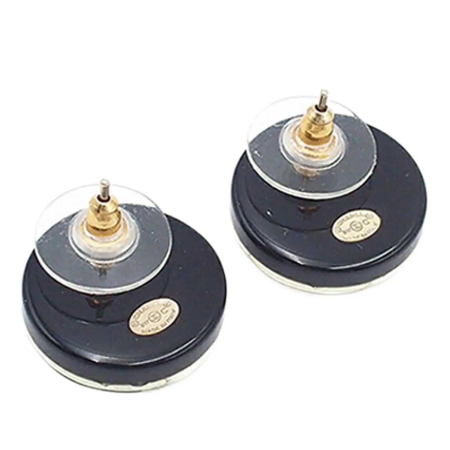 Chanel CC Resin Rhinestones Round Push Back Earrings