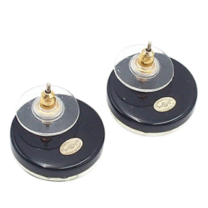 Chanel CC Resin Rhinestones Round Push Back Earrings