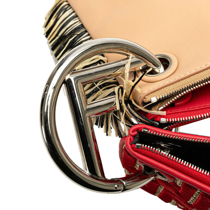 Fendi Zucca Leather and Raffia Triplette Clutch