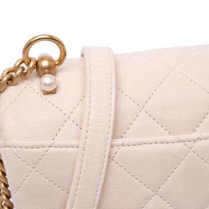 Chanel Quilted Calfskin Pearl CC Accordion Flap