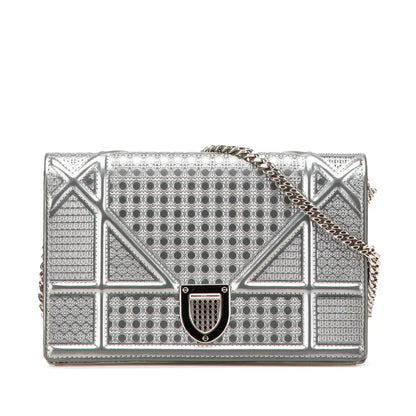 Dior Metallic Patent Microcannage Diorama Wallet on Chain
