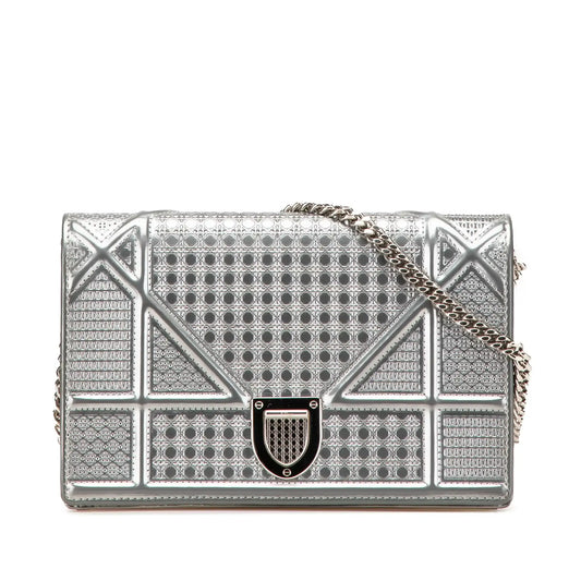 Dior Metallic Patent Microcannage Diorama Wallet on Chain