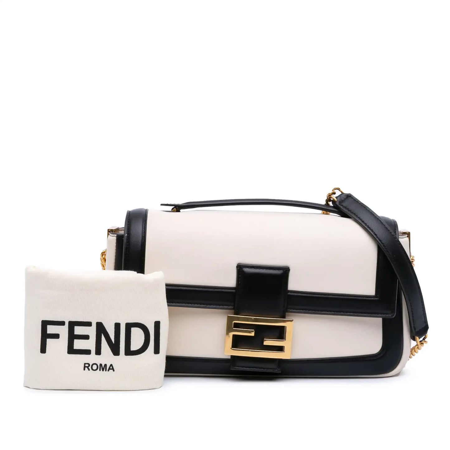 Fendi Bicolor Leather Chain Midi Baguette