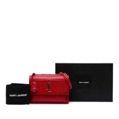 Saint Laurent Medium Croc Embossed Leather Sunset Crossbody