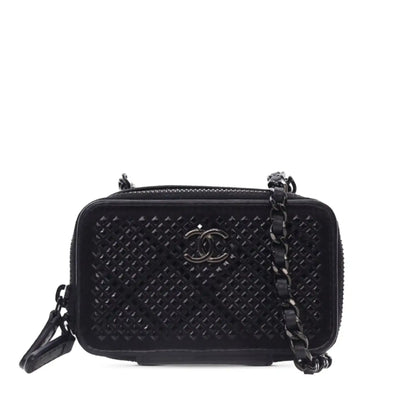 Chanel Lambskin Satin Strass Studded Clutch with Chain