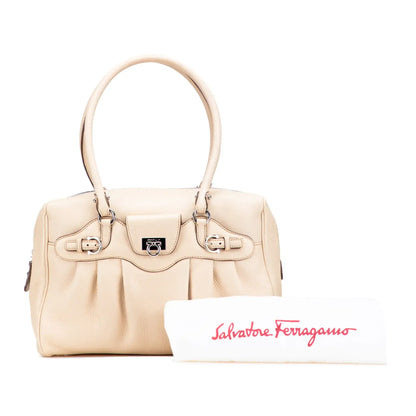 Ferragamo Leather Gancini Pleated Handbag