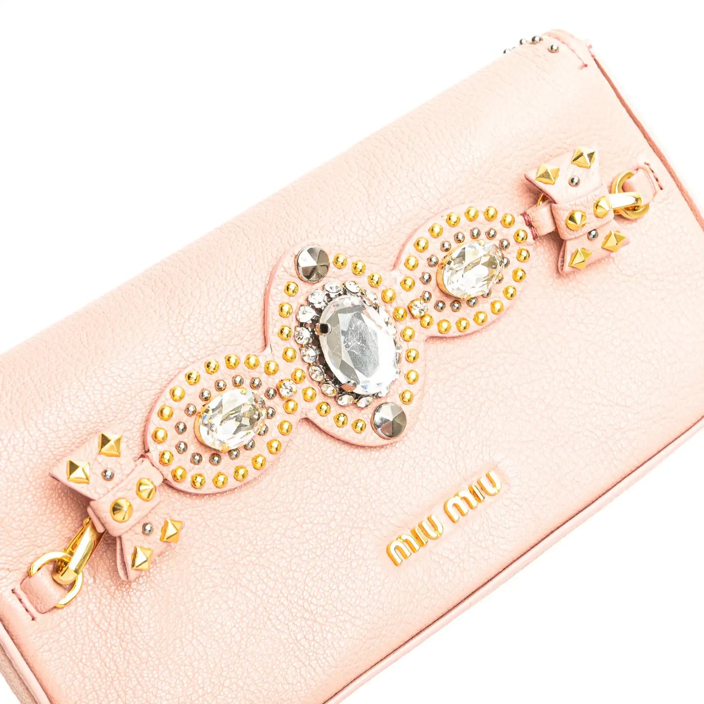 Miu Miu Goatskin Madras Crystal Studded Clutch