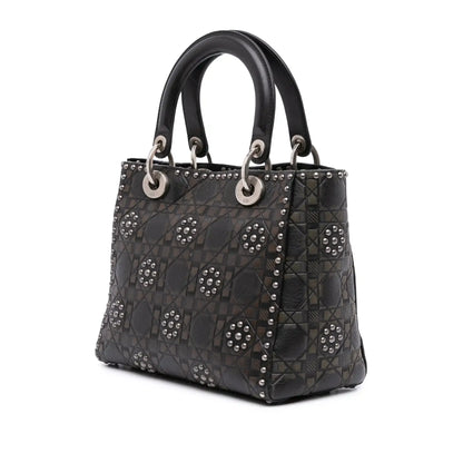 Dior Medium Calfskin Cannage Embossed Flower Studded Supple Lady