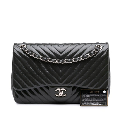 Chanel Jumbo Classic Chevron Patent Double Flap