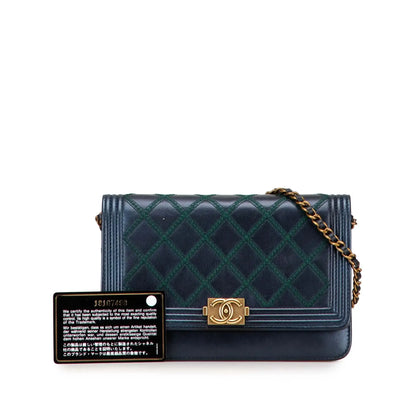 Chanel Calfskin Double Stitch Boy Wallet On Chain