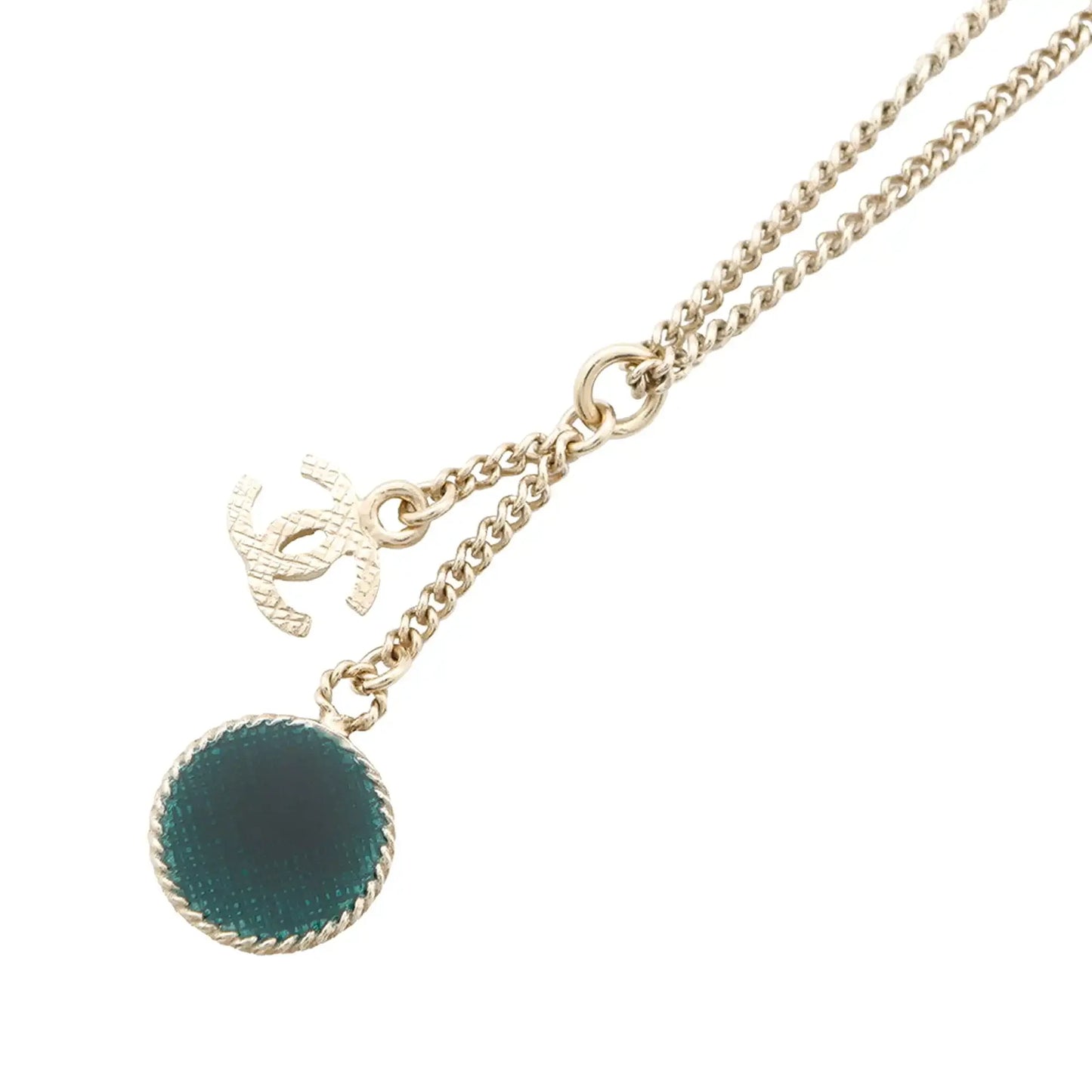 Chanel Gold Plated CC Charm Round Enamel No 5 Pendant Necklace