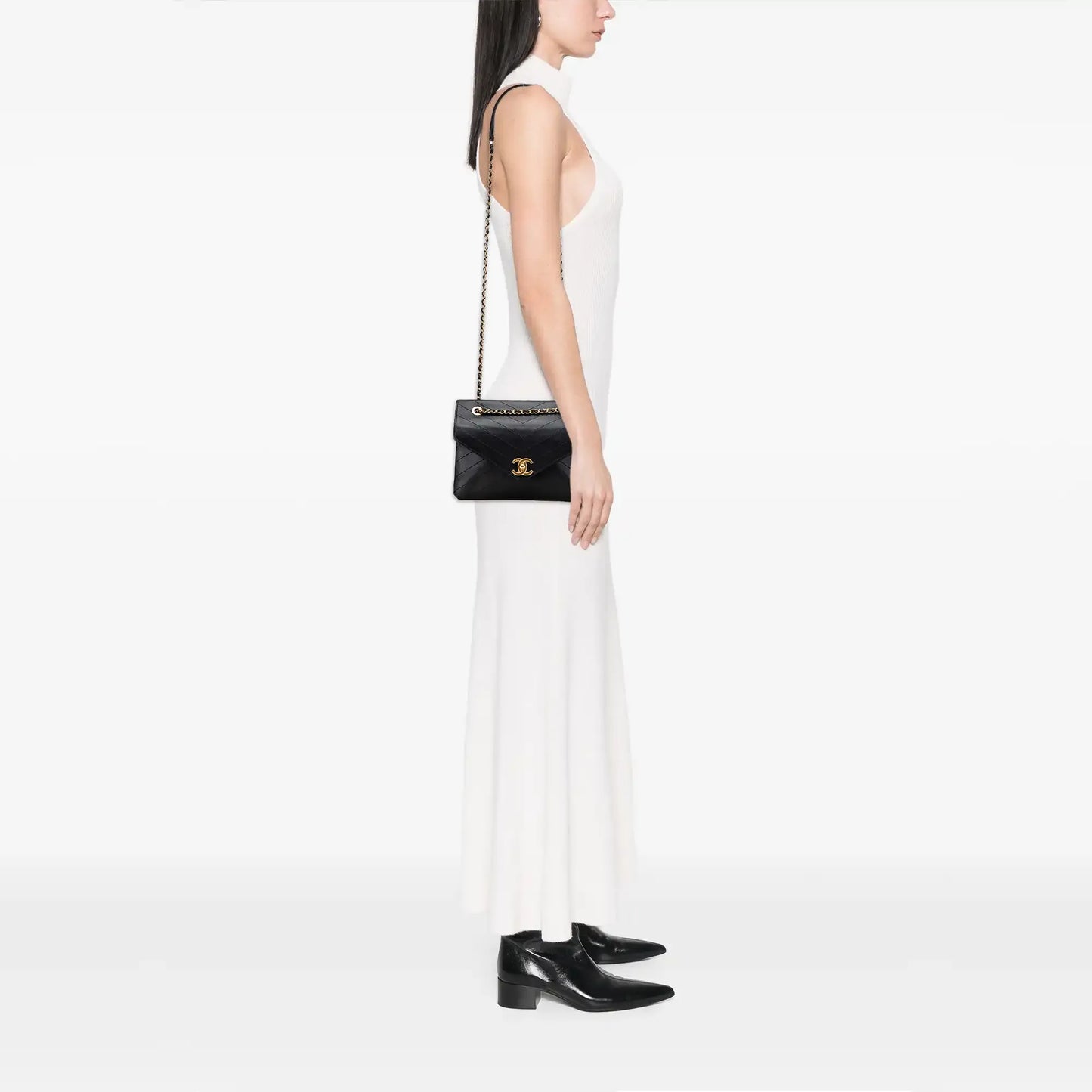 Chanel Small Chevron Lambskin Stitched Envelope Flap