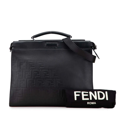 Fendi Medium Zucca Embossed Leather Peekaboo Iconic Business Bag