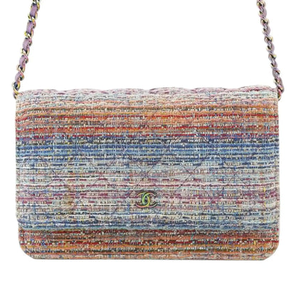 Chanel CC Quilted Tweed Rainbow Hardware Wallet on Chain