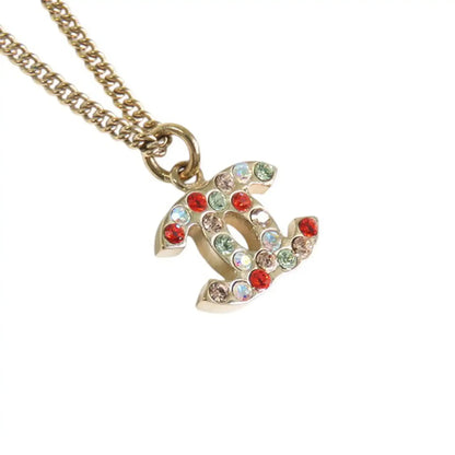 Chanel Gold Plated CC Rhinestones Pendant Necklace