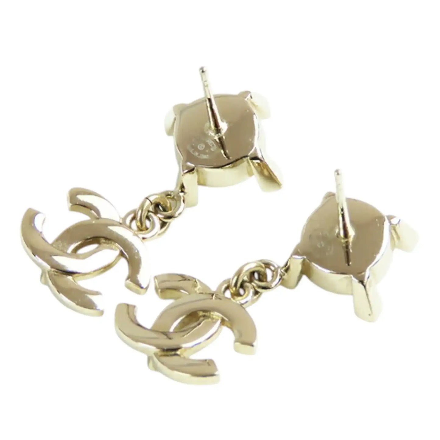 Chanel CC Gold Plated Faux Pearl Swing Push Back Earrings