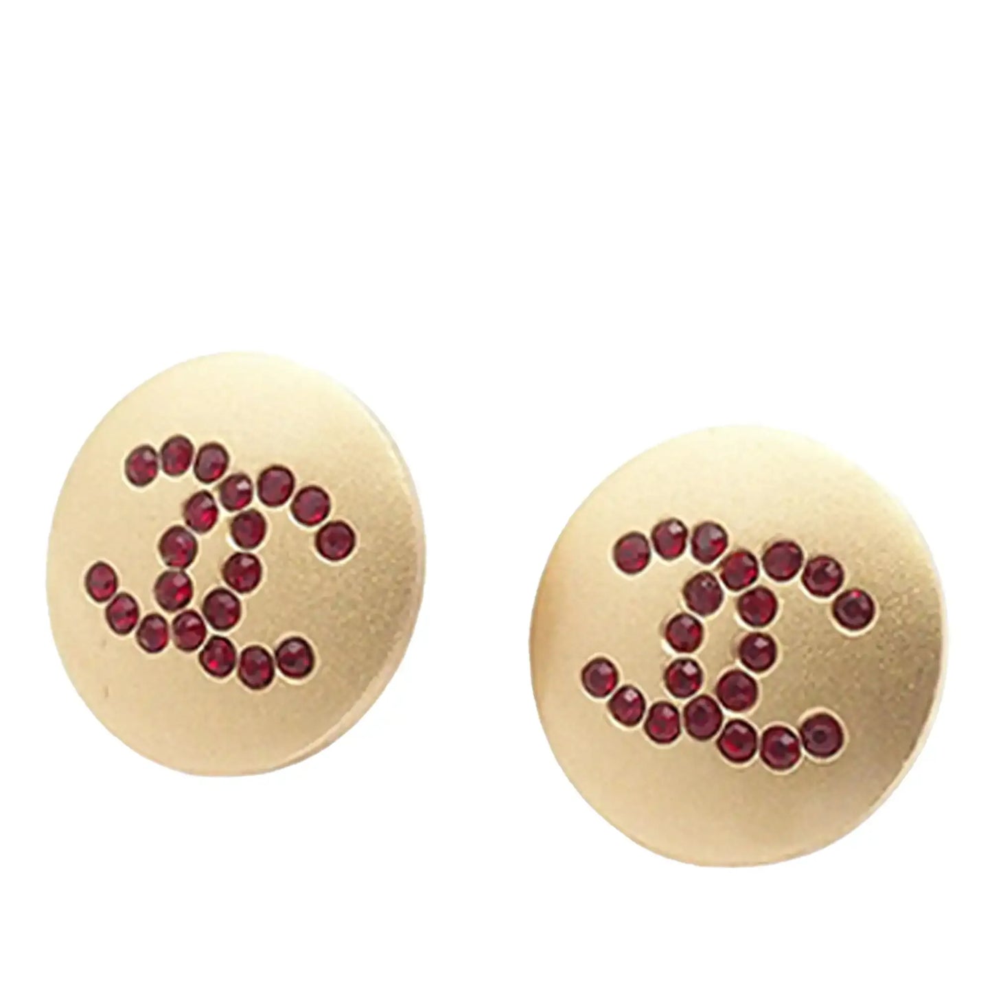 Chanel Gold Plated CC Rhinestone Round Push Back Earrings