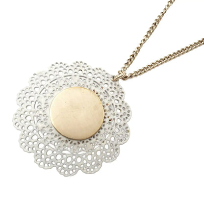 Chanel Gold Plated CC Faux Pearl Lace Pendant Necklace