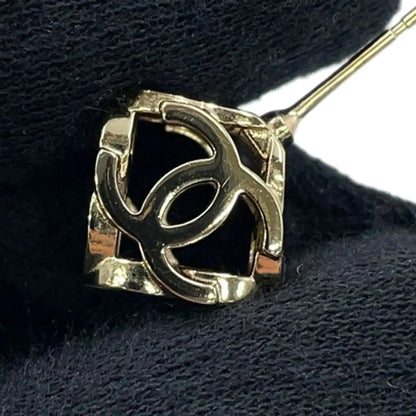 Chanel Gold Plated Enamel CC Cube Bullet Back Earrings