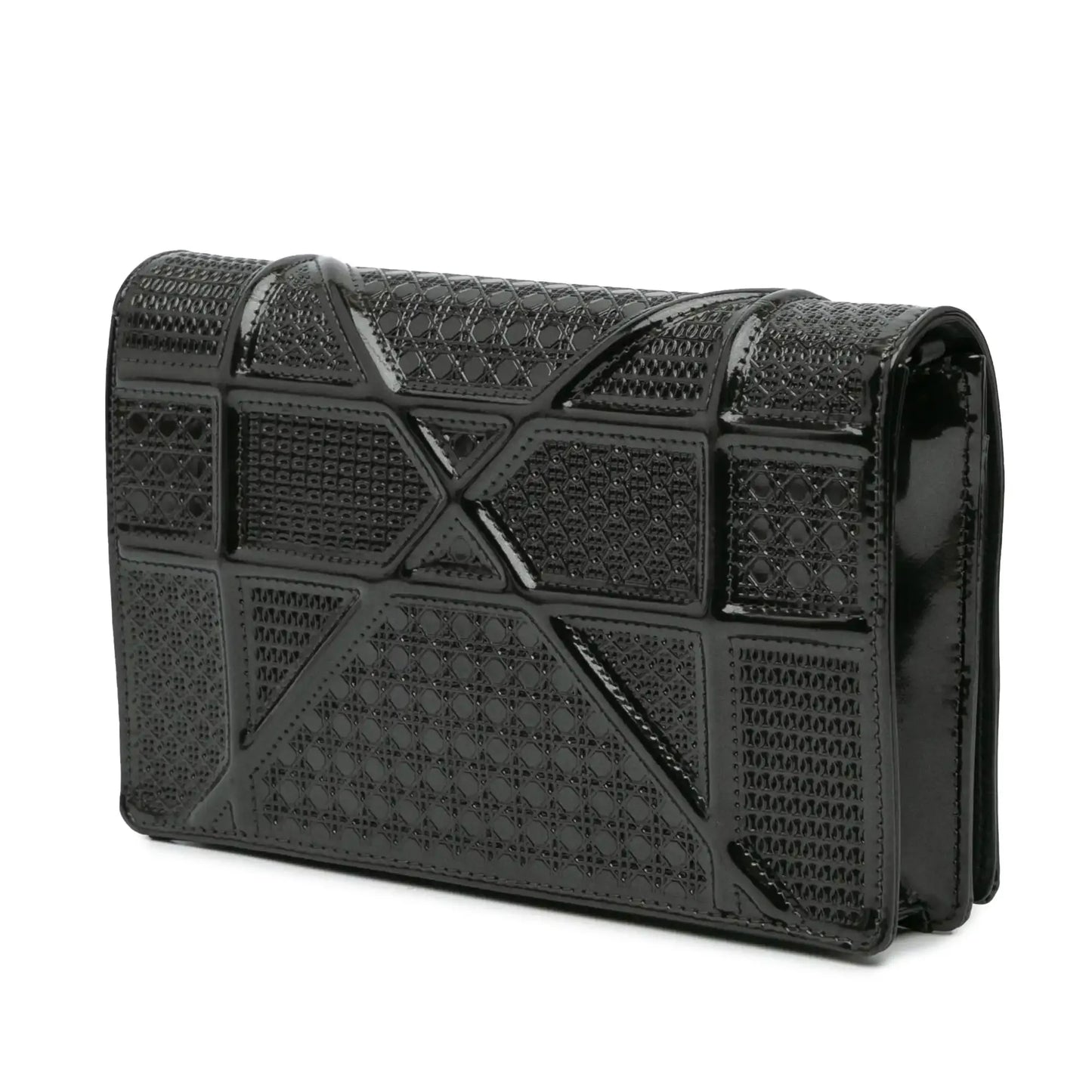 Dior Metallic Patent Microcannage Diorama Wallet on Chain