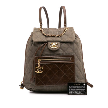 Chanel CC Quilted Denim and Calfskin Backpack