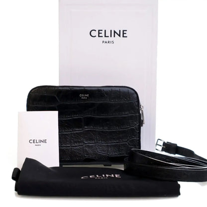 Celine Croc Embossed Leather Horizontal Phone Pouch Crossbody