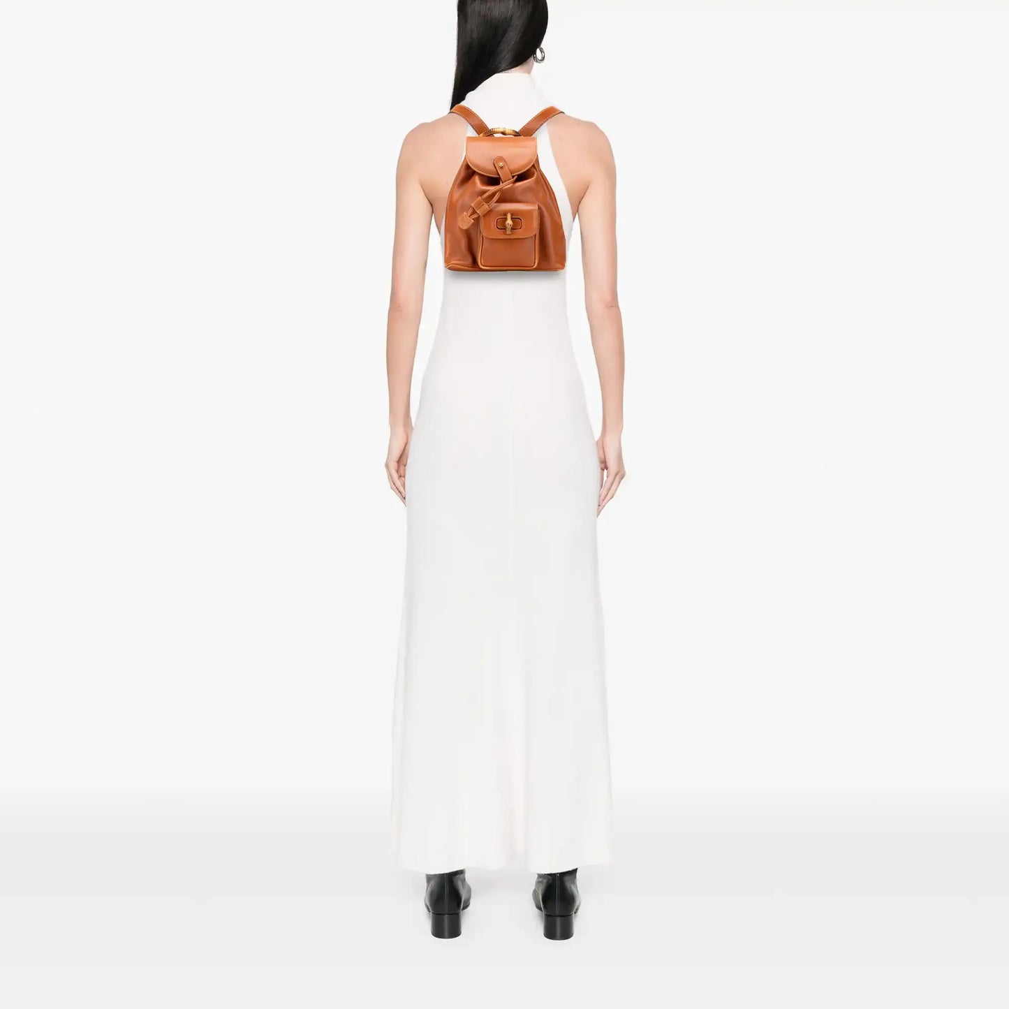 Gucci Leather Bamboo Drawstring Backpack