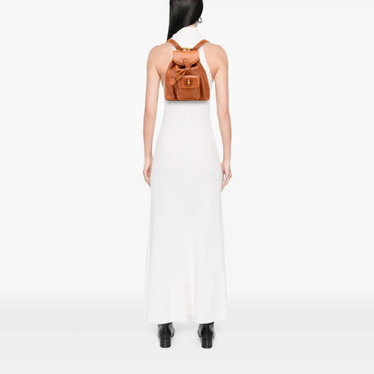 Gucci Leather Bamboo Drawstring Backpack