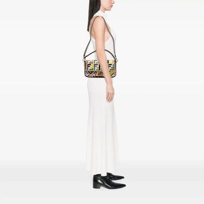 Fendi Zucca Canvas Embroidered Baguette Satchel