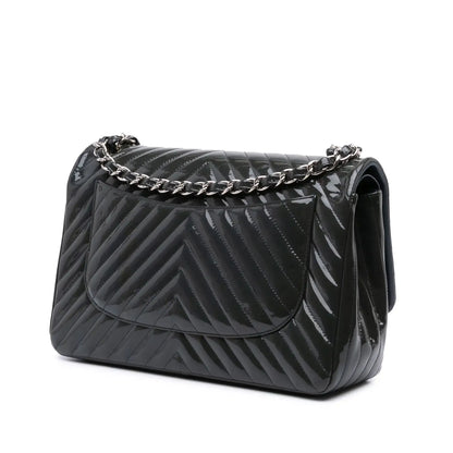 Chanel Jumbo Classic Chevron Patent Double Flap