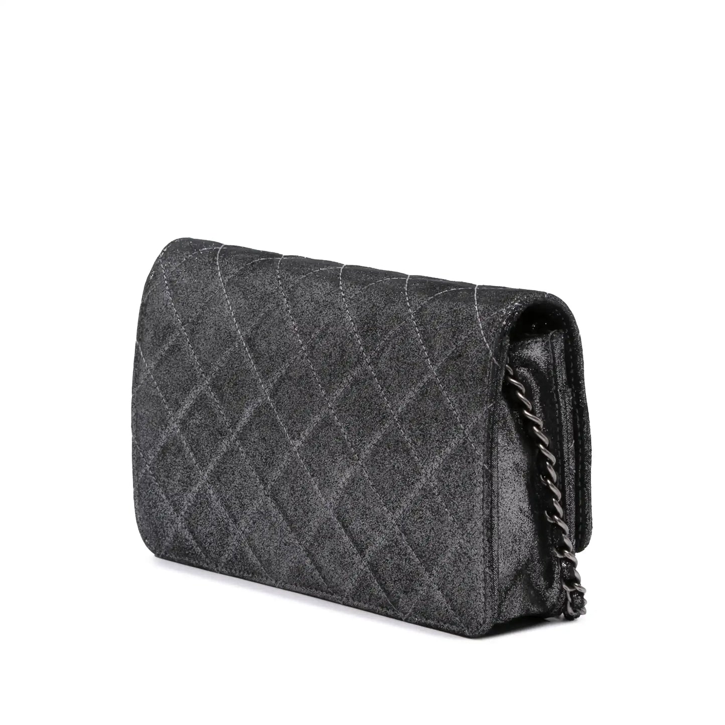 Chanel Quilted Iridescent Lambskin Tartan Button Wallet On Chain