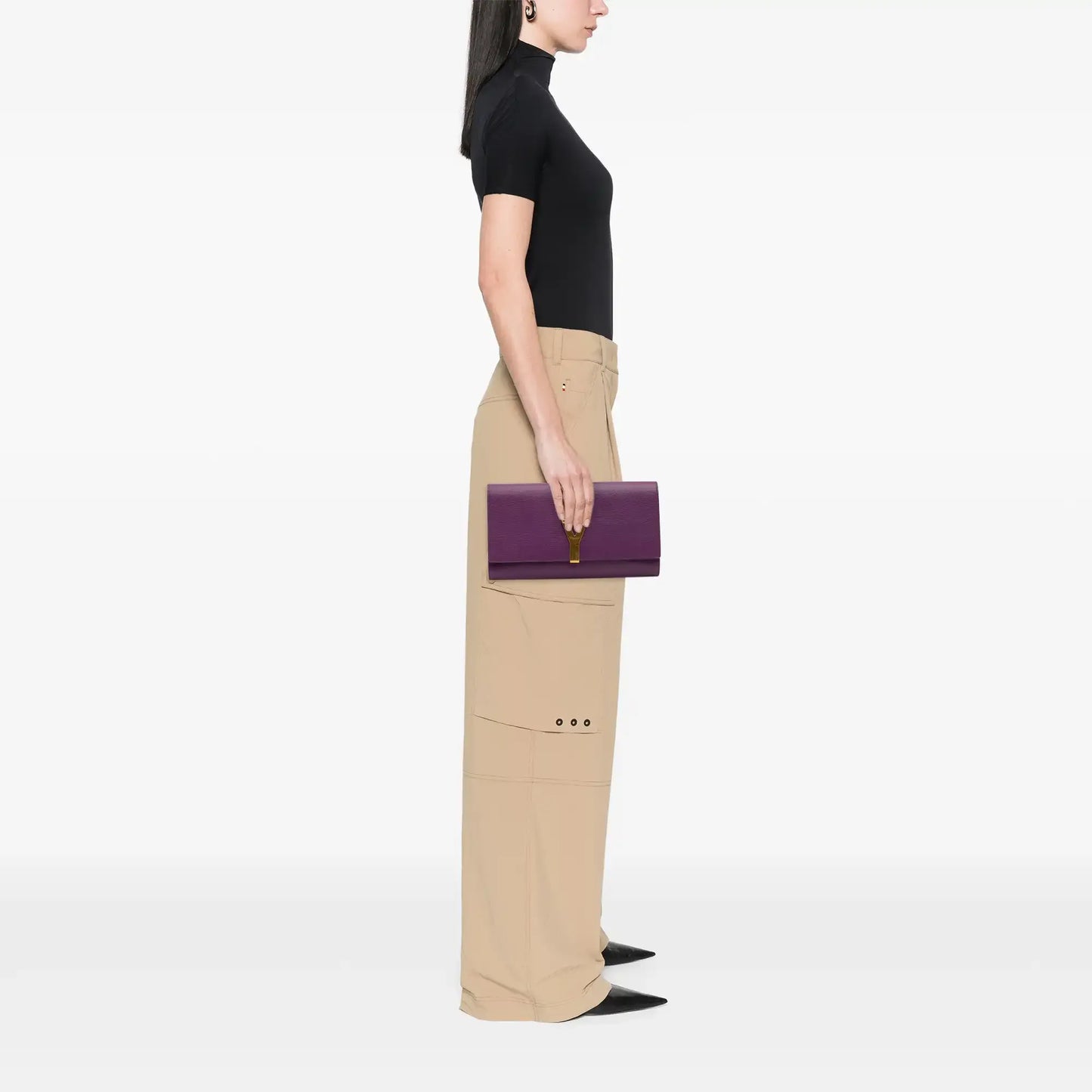 Saint Laurent Textured Leather Chyc Ligne Clutch