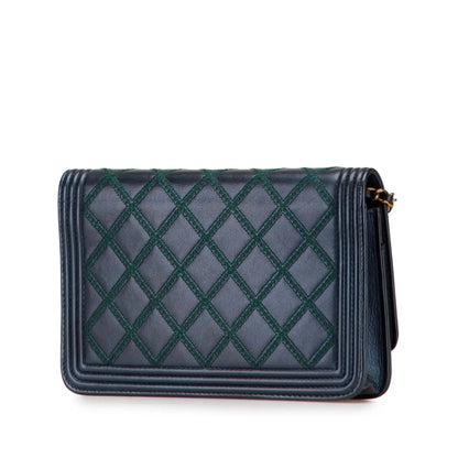 Chanel Calfskin Double Stitch Boy Wallet On Chain