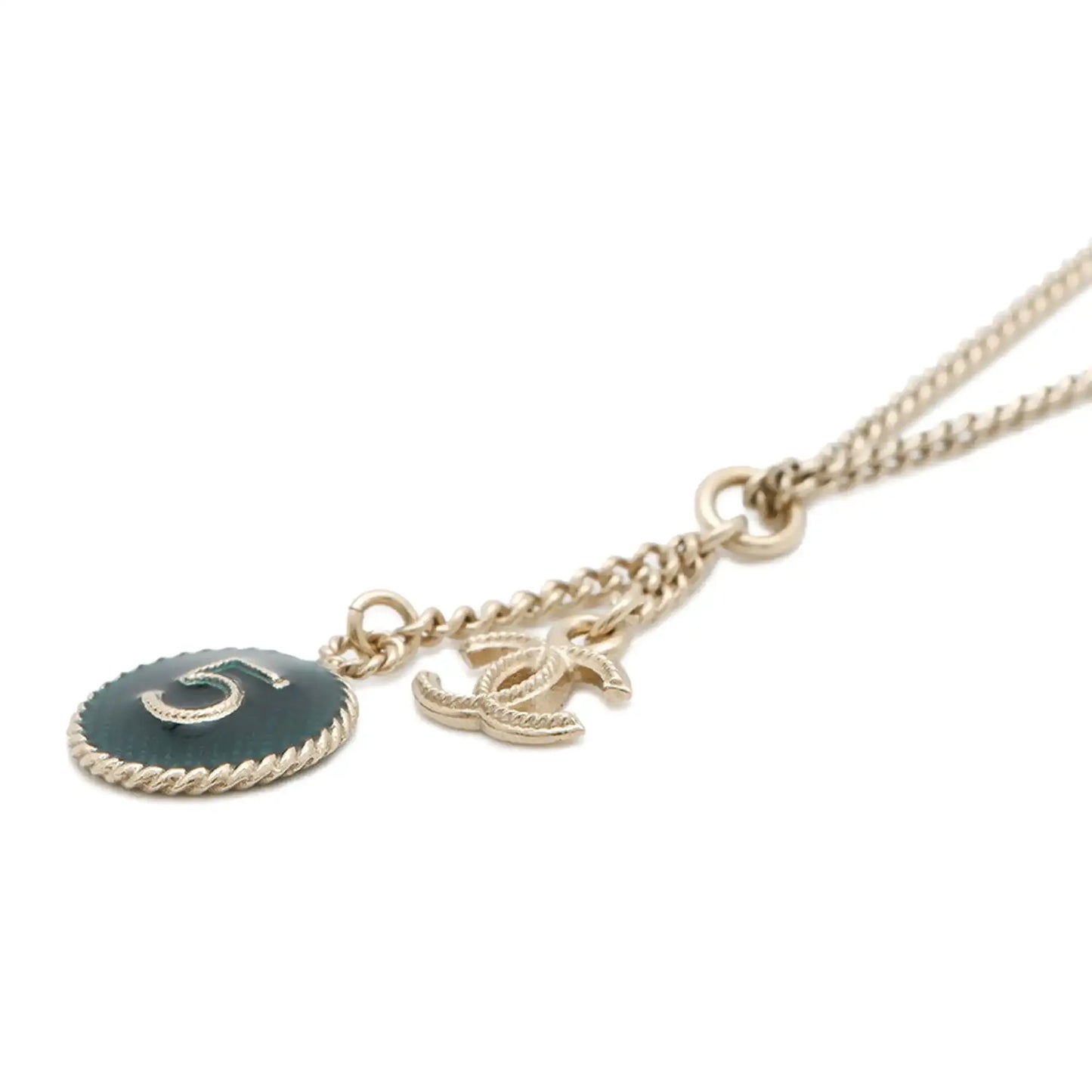 Chanel Gold Plated CC Charm Round Enamel No 5 Pendant Necklace