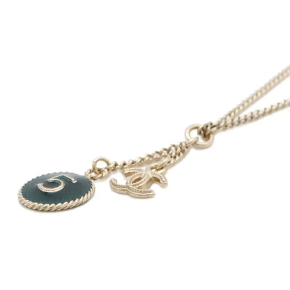 Chanel Gold Plated CC Charm Round Enamel No 5 Pendant Necklace