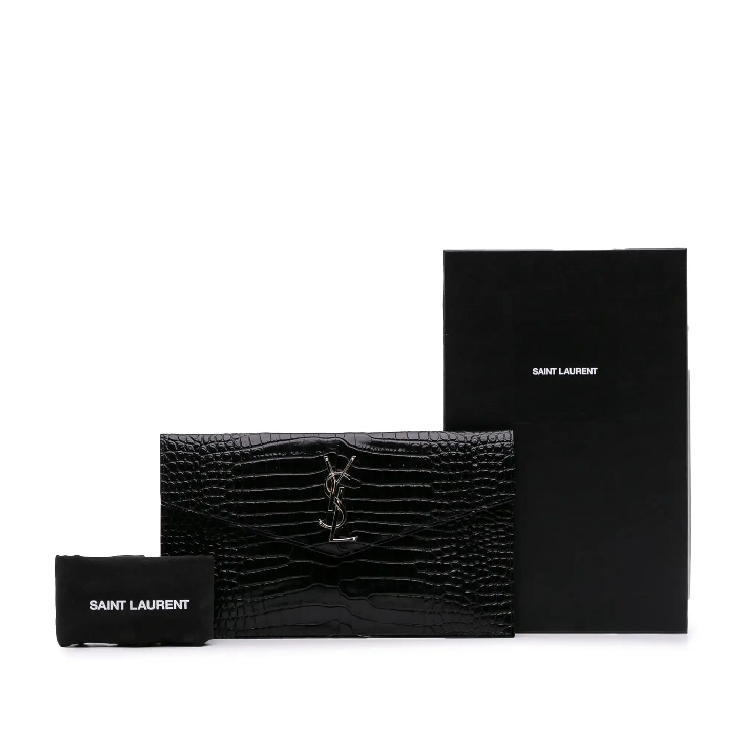 Saint Laurent Croc Embossed Patent Leather Uptown Pouch