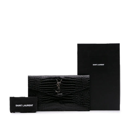 Saint Laurent Croc Embossed Patent Leather Uptown Pouch