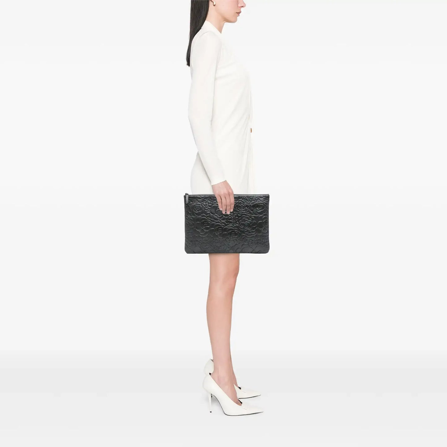 Chanel Large CC Embossed Lambskin Camellia O Case Clutch