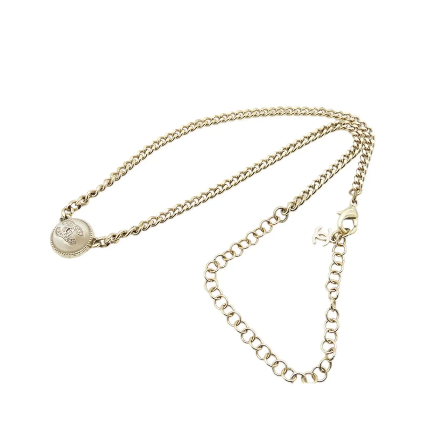 Chanel Gold Plated Resin CC Rhinestones Pendant Necklace