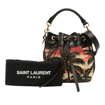 Saint Laurent Small Palm Tree Print Canvas Emmanuelle Bucket Bag
