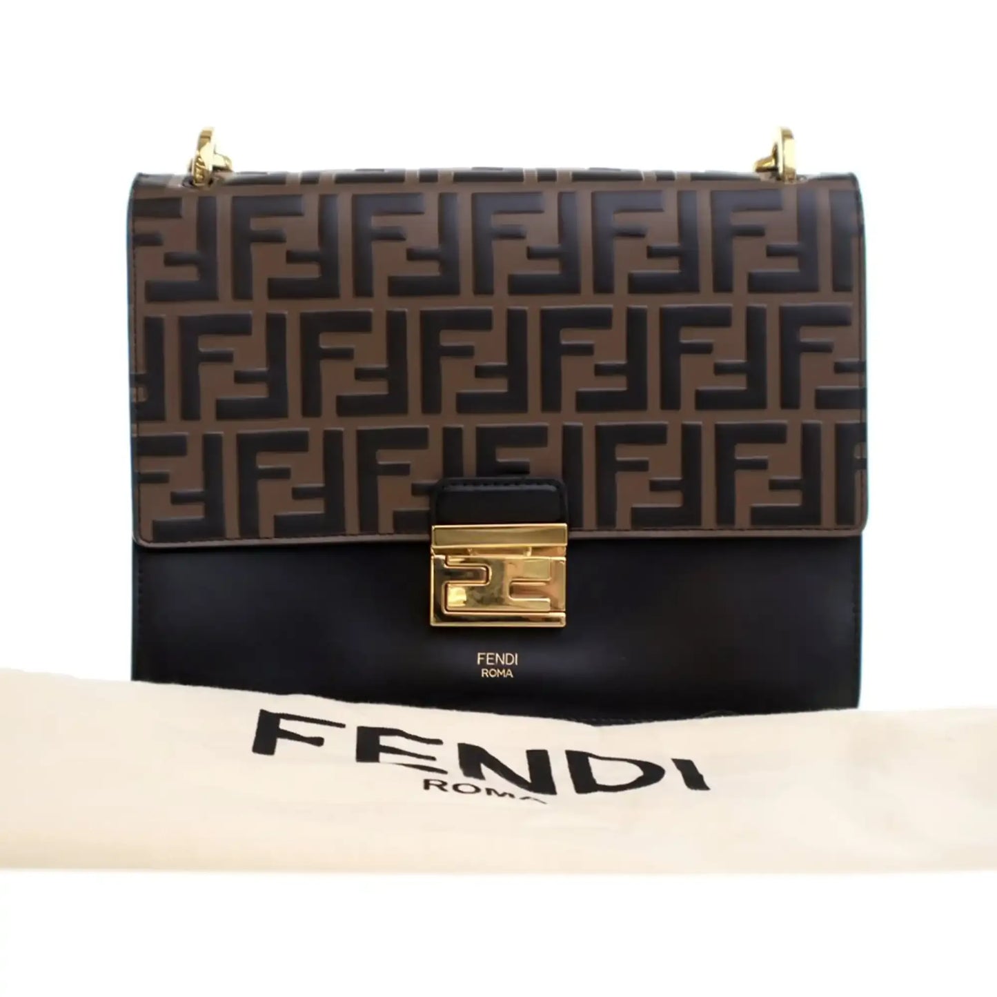 Fendi Medium FF 1974 Embossed Leather Kan U Top Handle Bag